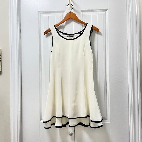 Vintage Dresses & Skirts - Vintage Tiered Dress with Satin Accents Cream Black – Small